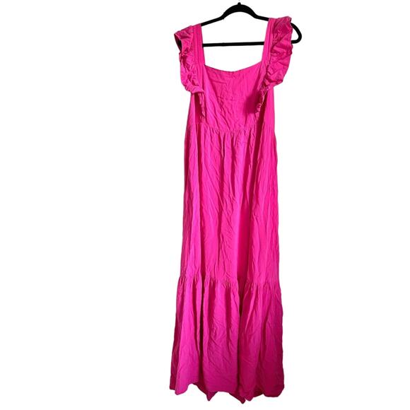 Eloquii | Hot Pink Ruffle Tiered Tie Open Back Sleeveless Plus Size Maxi Dress - Picture 5 of 10